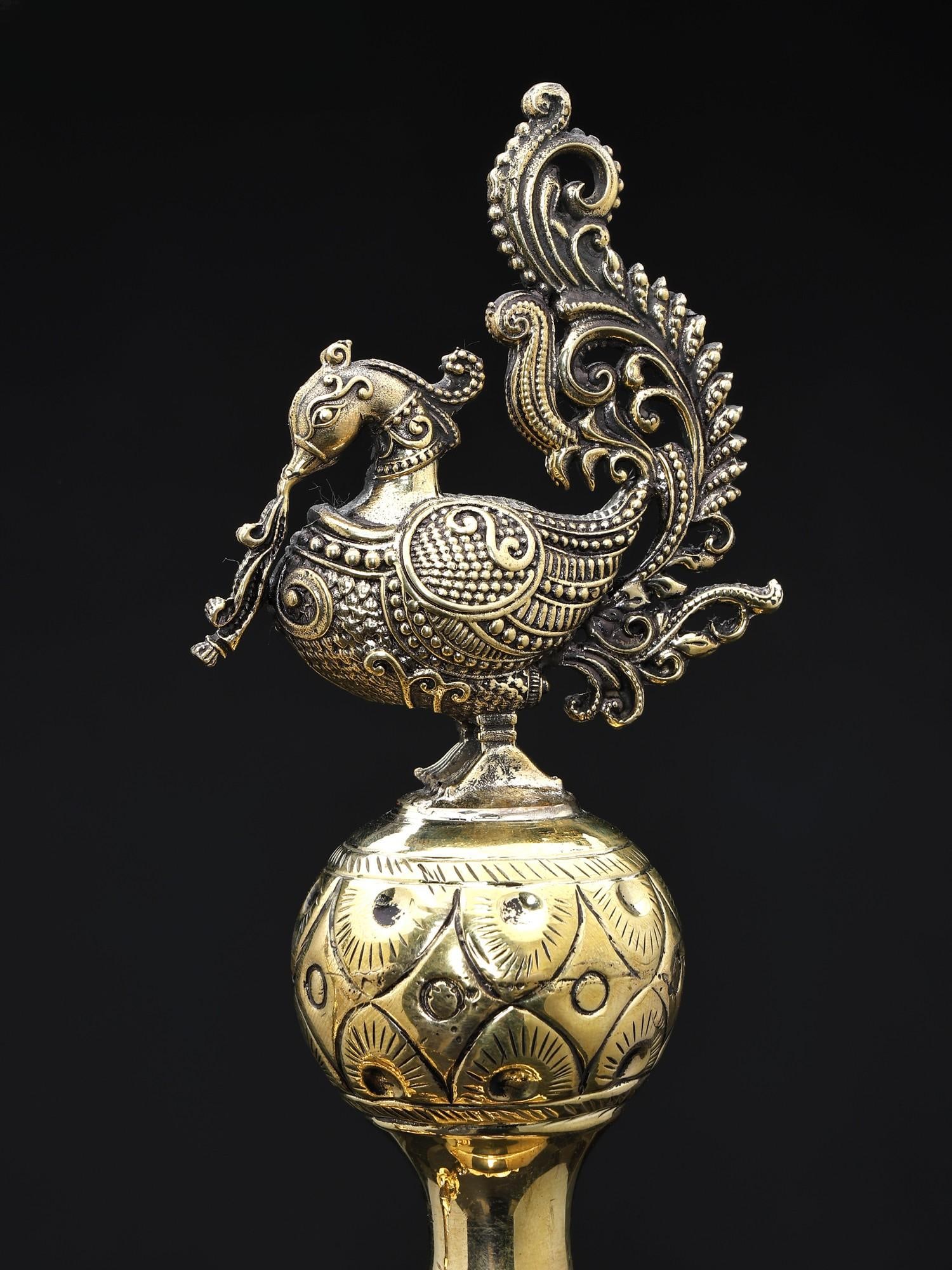 25" Pair of Superfine Peacock Lamps in Brass - 2
