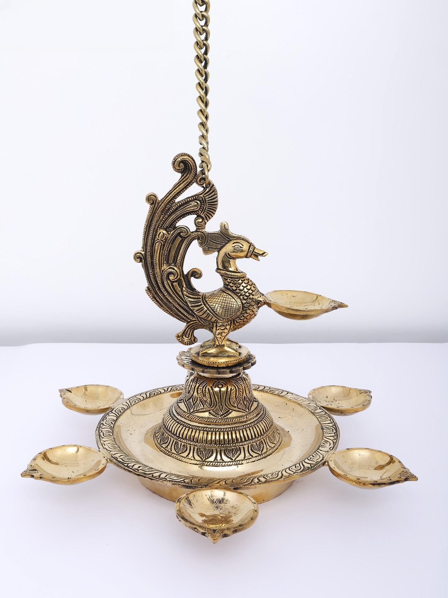14" Seven Wicks Wall Hanging Peacock Lamp in Brass (1 of 2)