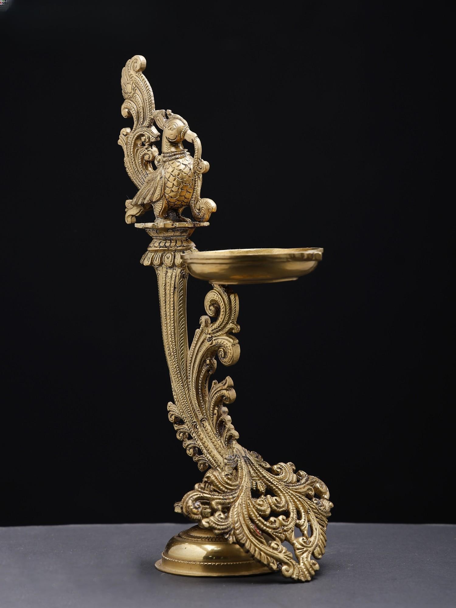 12" Designer Peacock Lamp in Brass - 2