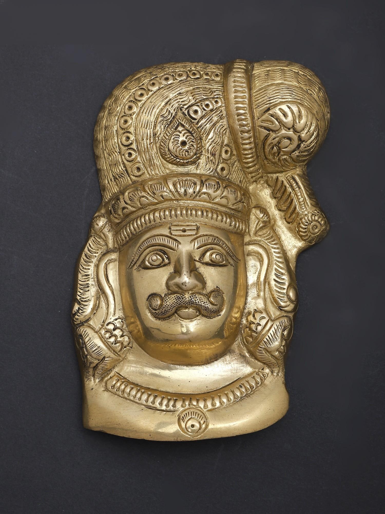 6" Small Madurai Veeran Wall Hanging Mask in Brass: Description: --- Additional Information: itemcode: DDN082 Reserve: $103.00 Shipping: Domestic: Shipping rates are determined by destination International: Foreign shipping rates are determined by