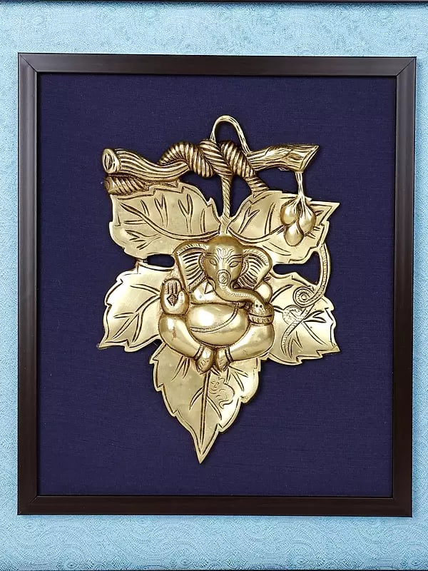 19" Leaf Ganesha /Wood Framed Brass Sculpture /Wall Hanging (1 of 2)
