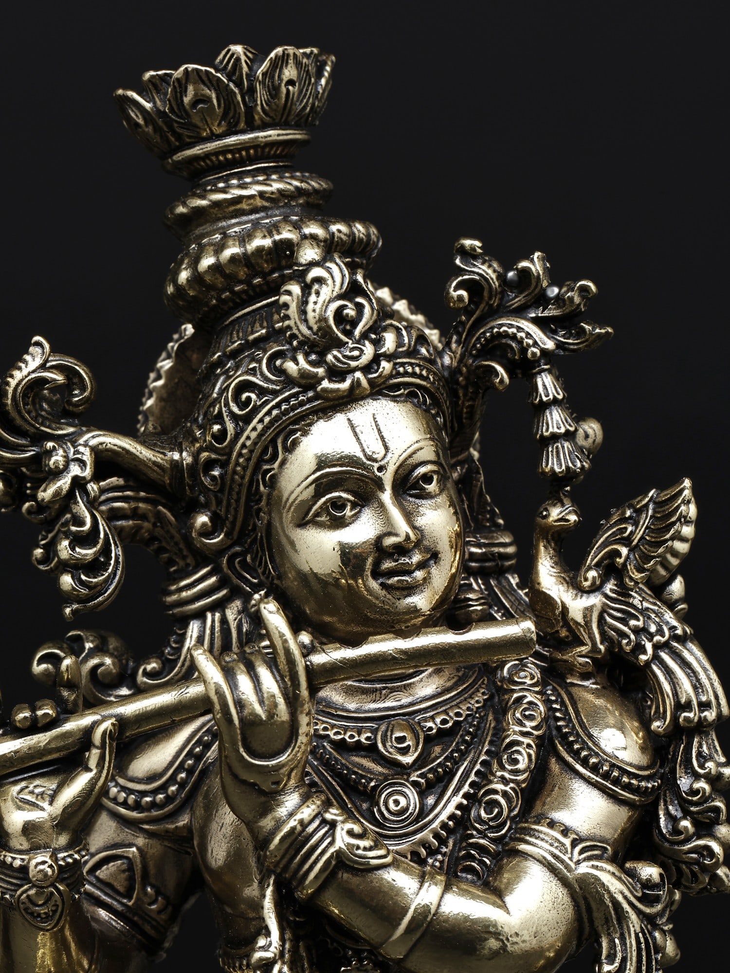 Superfine Fluting Lord Krishna Brass Statue - 2