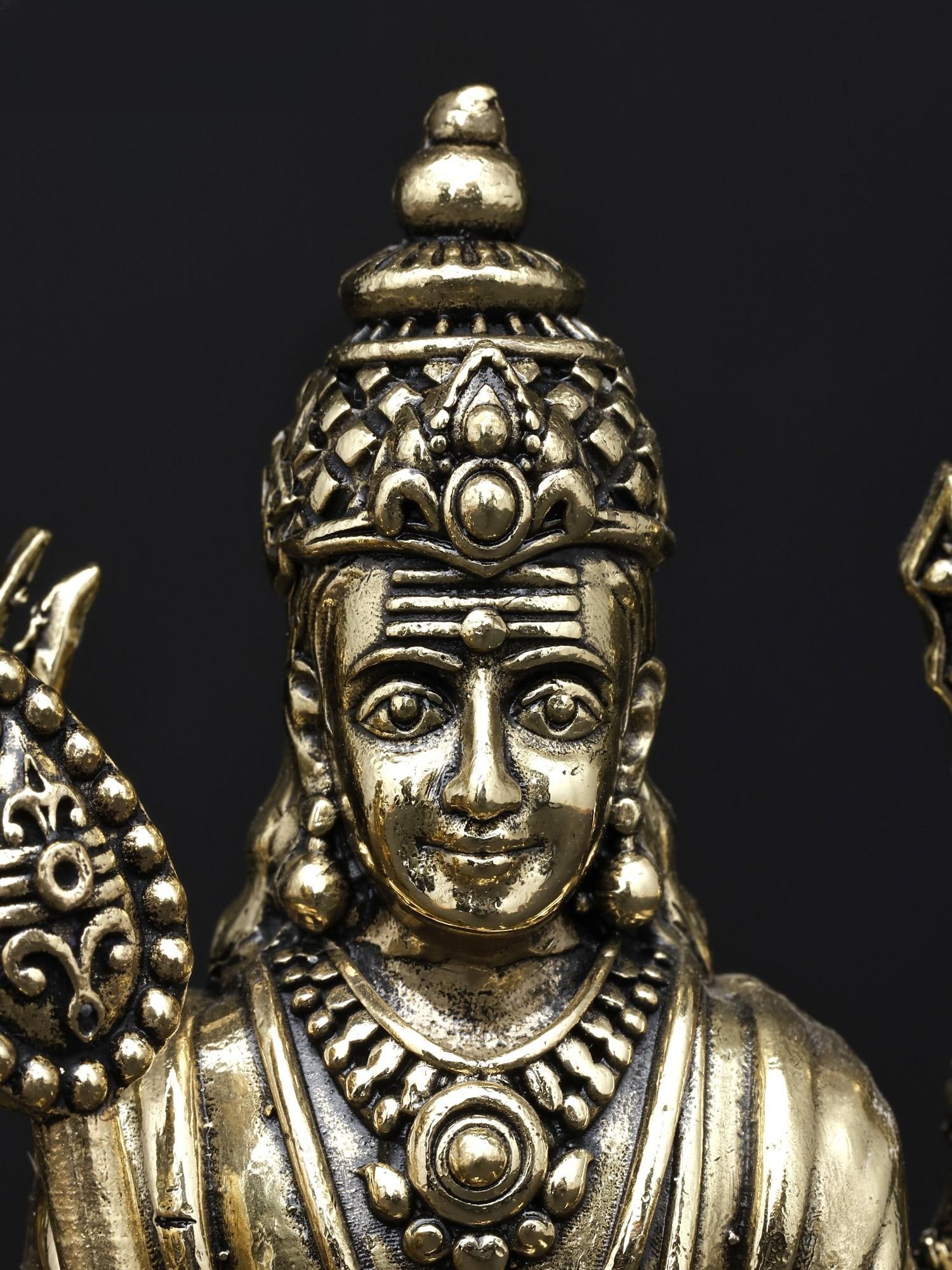Superfine Four-Armed Standing Lord Murugan (Karttikeya) with Peacock /Small Brass Statue - 2
