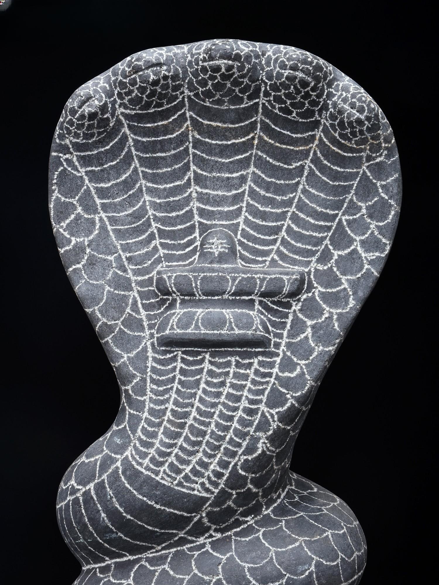15" Five Headed Snake Hand Carved Granite Stone Statue - 2