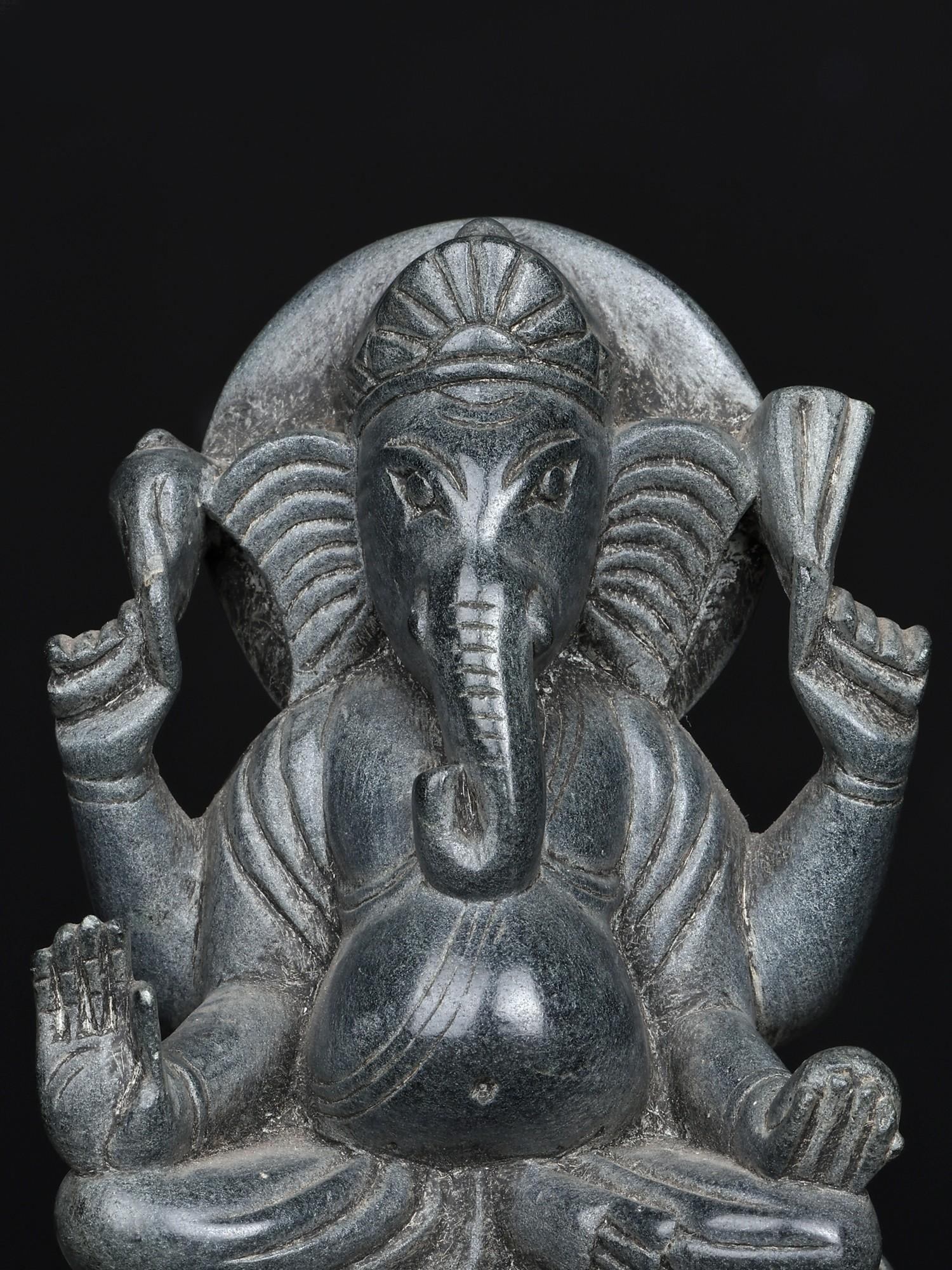 4" Small Blessing Lord Ganesha /Black Stone Statue - 2