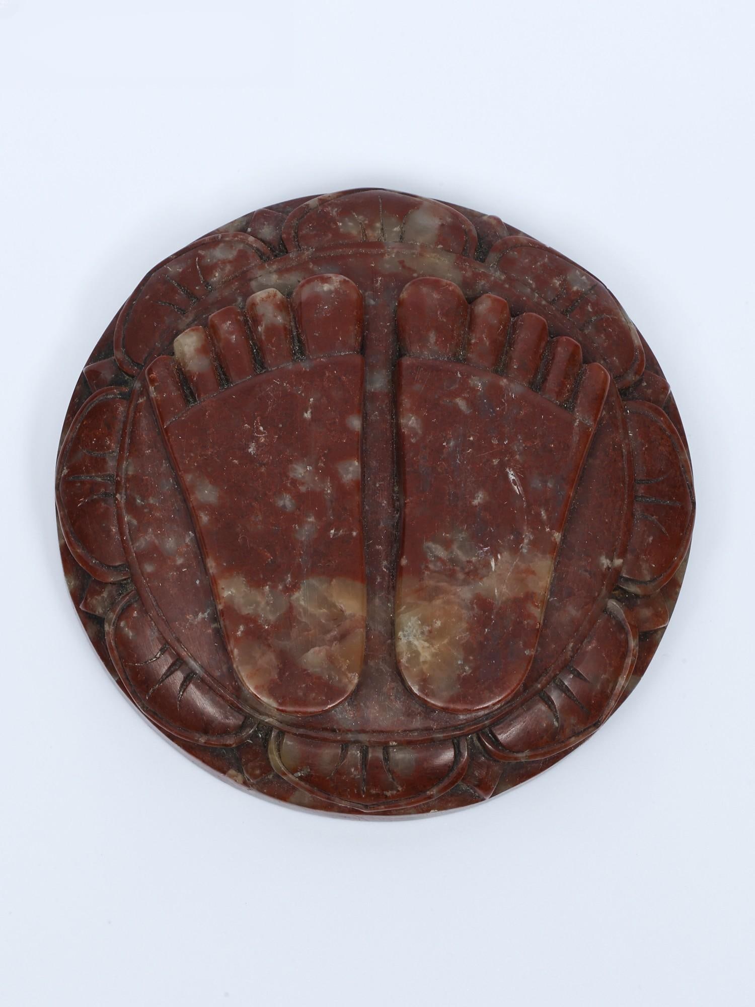 3" Small Charan Paduka on Lotus Pedestal: Description: --- Additional Information: itemcode: DDN317 Reserve: $103.00 Shipping: Domestic: Shipping rates are determined by destination International: Foreign shipping rates are determined by