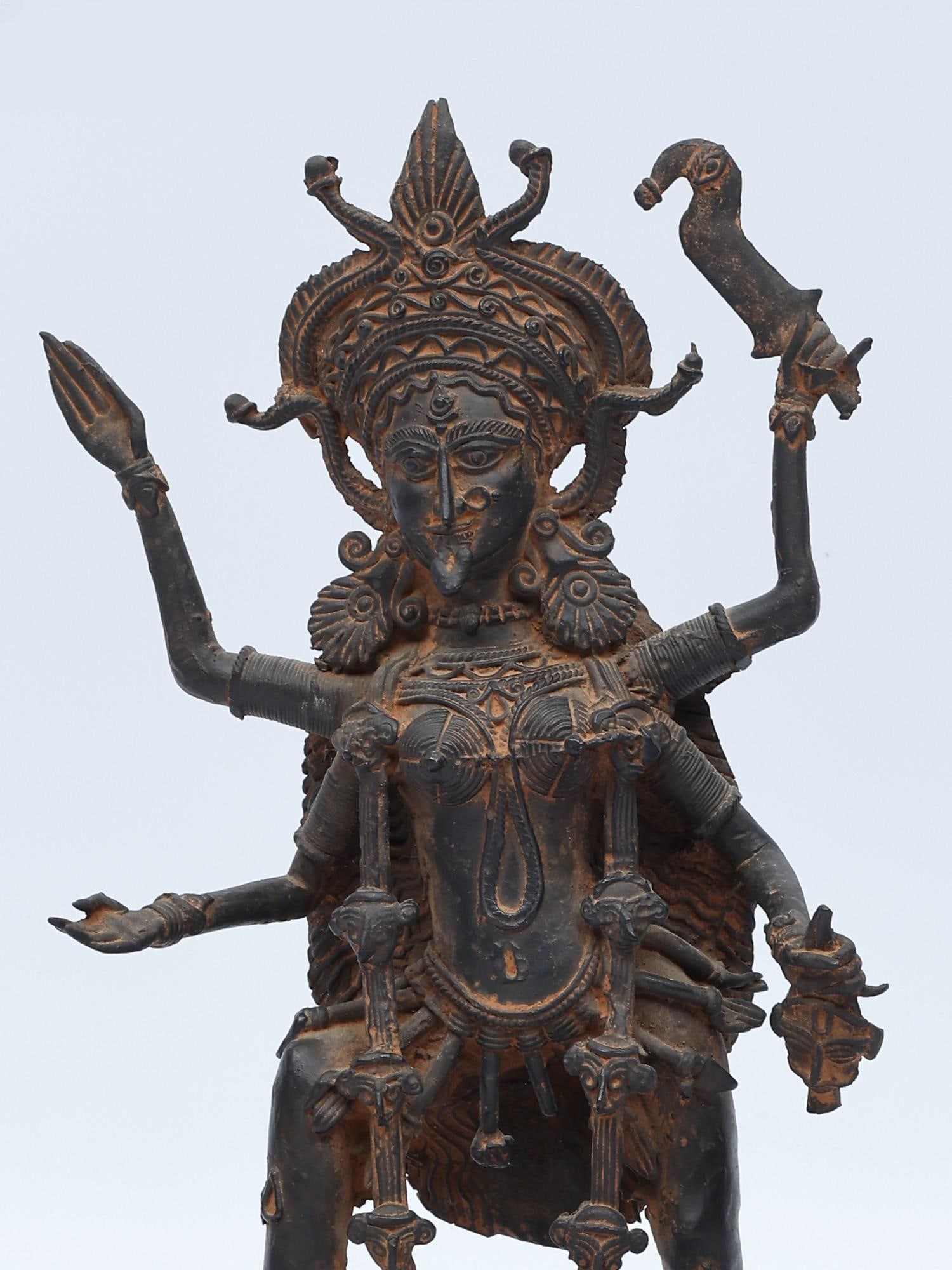 11" Goddess Kali Standing on Lord Shiva /Tribal Bronze Statue - 2