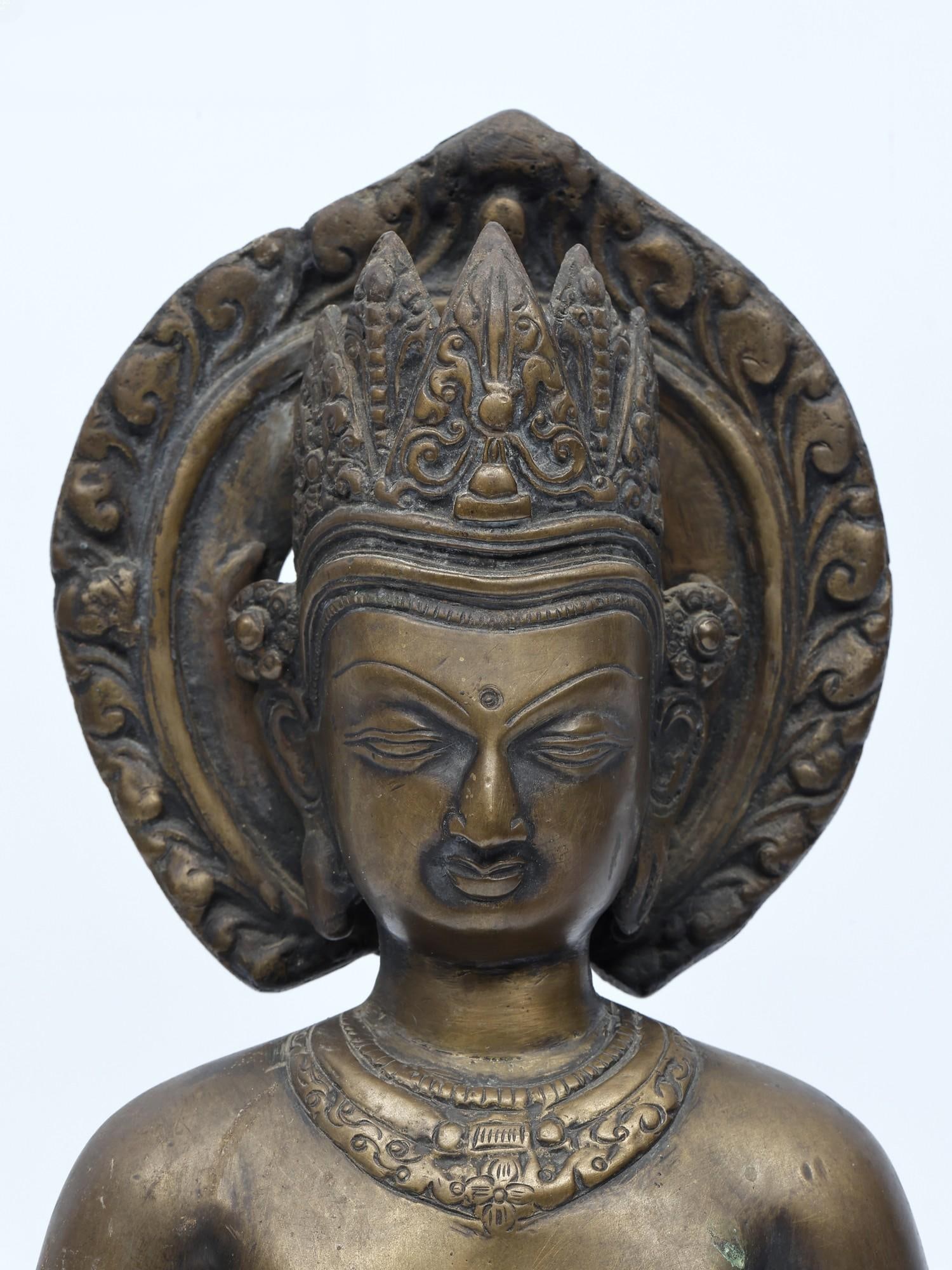 14" Crowned Buddha /Brass Statue - 2