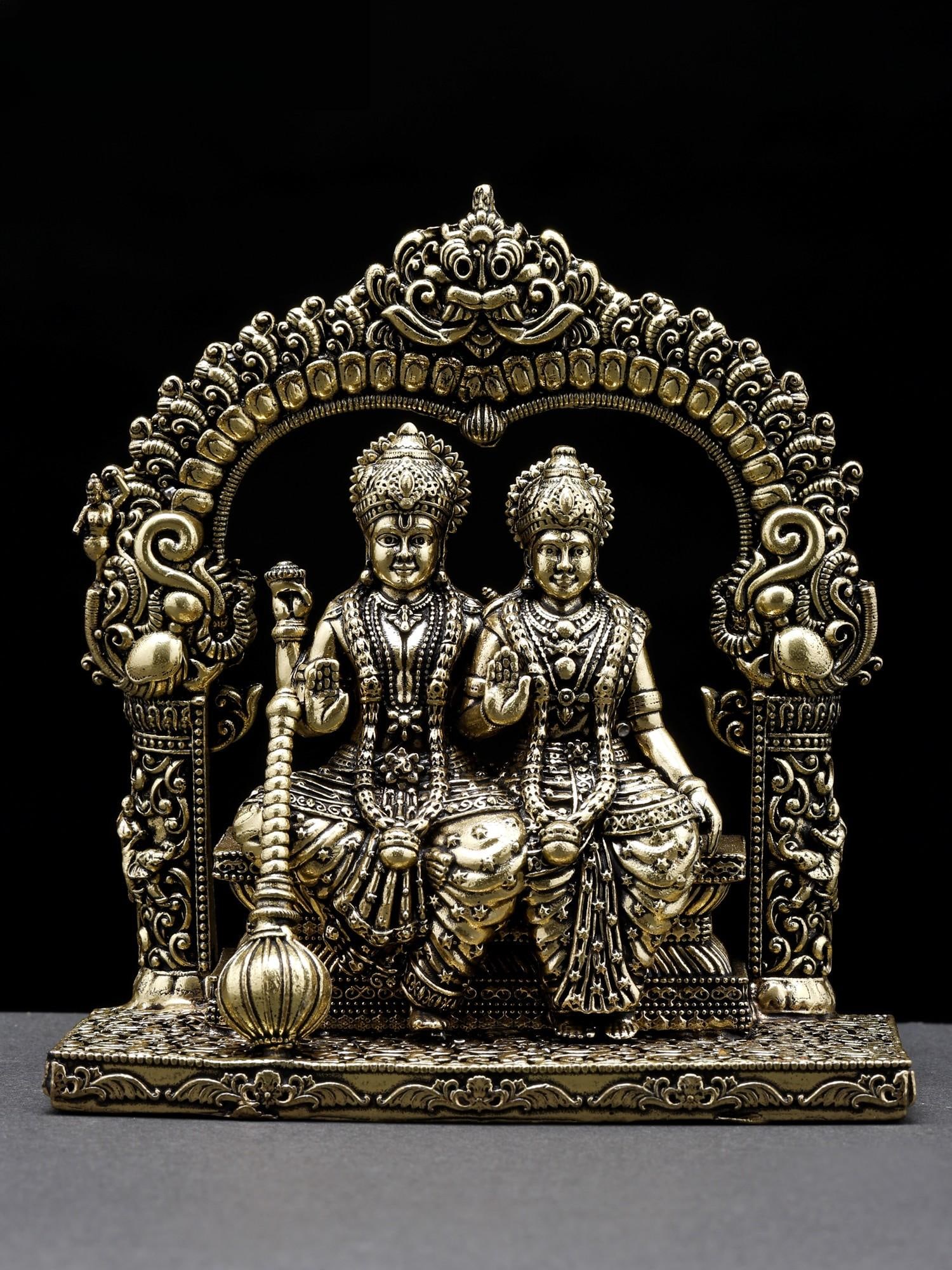 4" Small Superfine Lakshmi - Narayan Seated in Blessing Gesture with Kirtimukha Prabhavali /Brass: Description: --- Additional Information: itemcode: DDN517 Reserve: $103.00 Shipping: Domestic: Shipping rates are determined by destination International: Foreign shipping rates are determined by