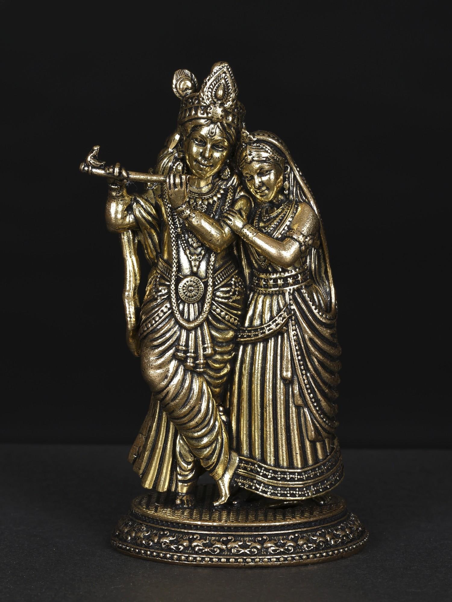 4" Small Superfine Fluting Radha Krishna /Brass Statue (1 of 2)