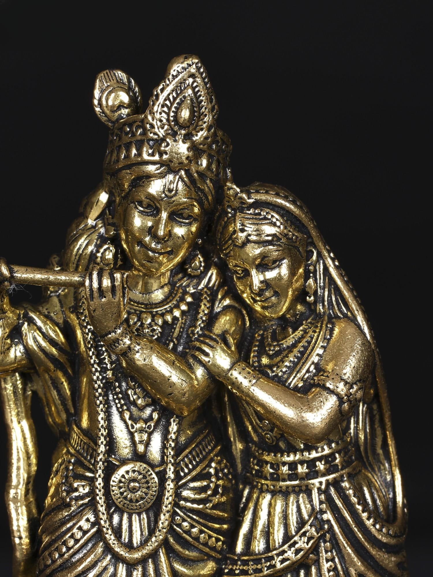 4" Small Superfine Fluting Radha Krishna /Brass Statue - 2