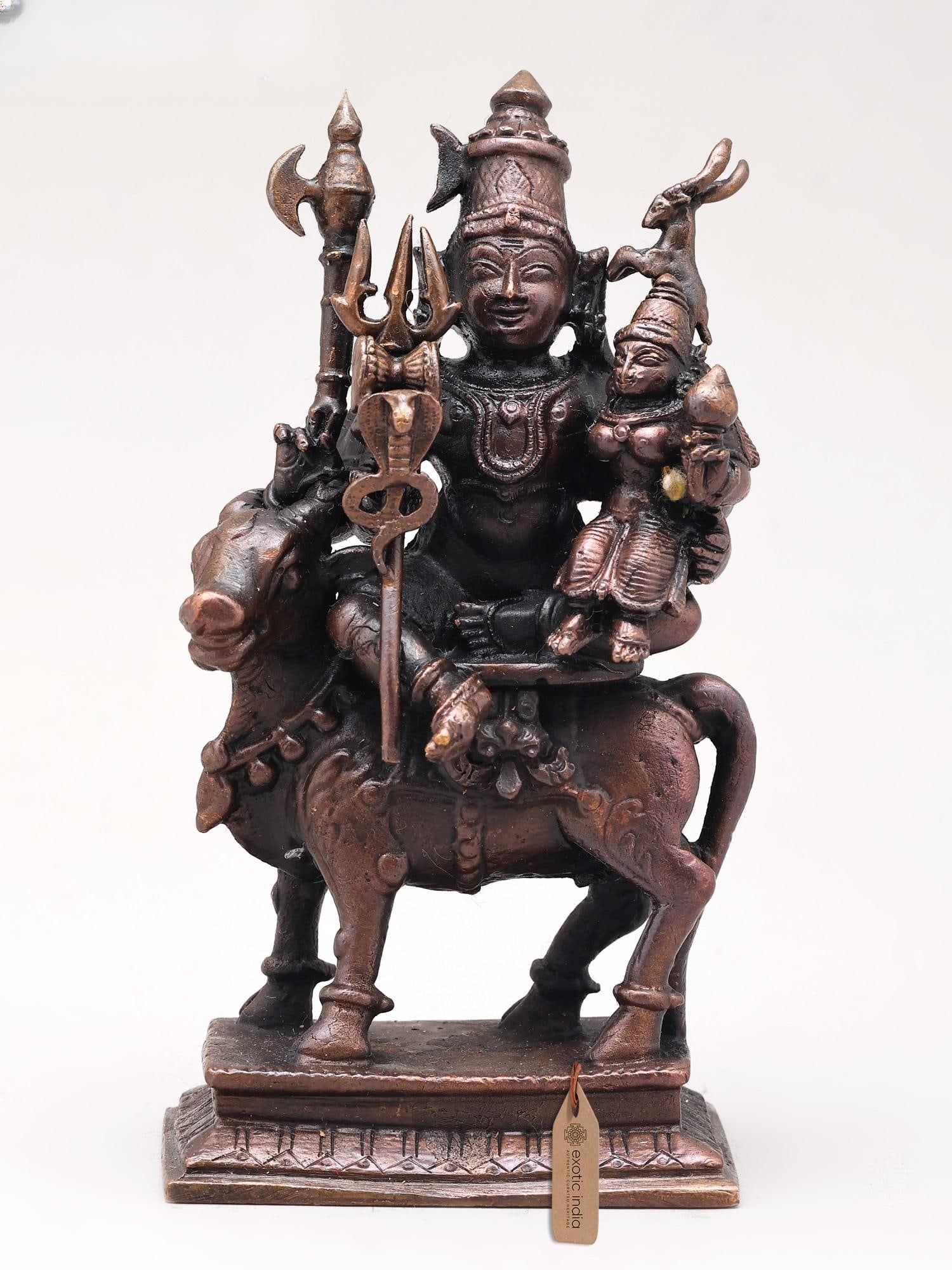 4" Small Pradosha Moorthy (Shiva Parvati Seated on Nandi) /Copper Statue: Description: --- Additional Information: itemcode: DDN564 Reserve: $145.00 Shipping: Domestic: Shipping rates are determined by destination International: Foreign shipping rates are determined by