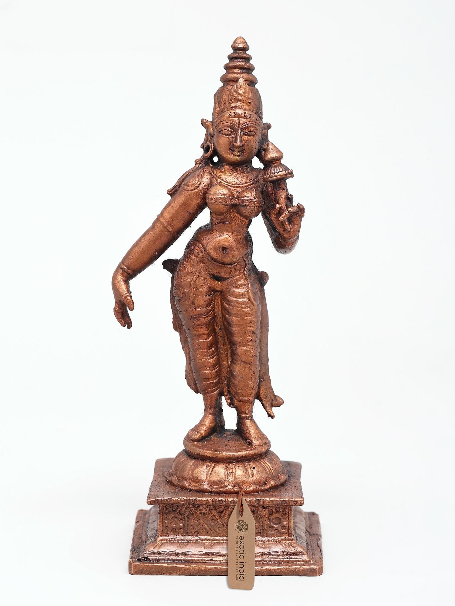 5" Small Hindu Goddess Parvati /Copper Statue (1 of 2)