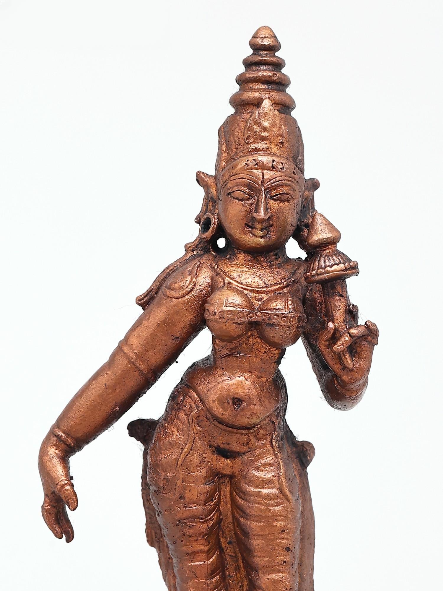 5" Small Hindu Goddess Parvati /Copper Statue - 2