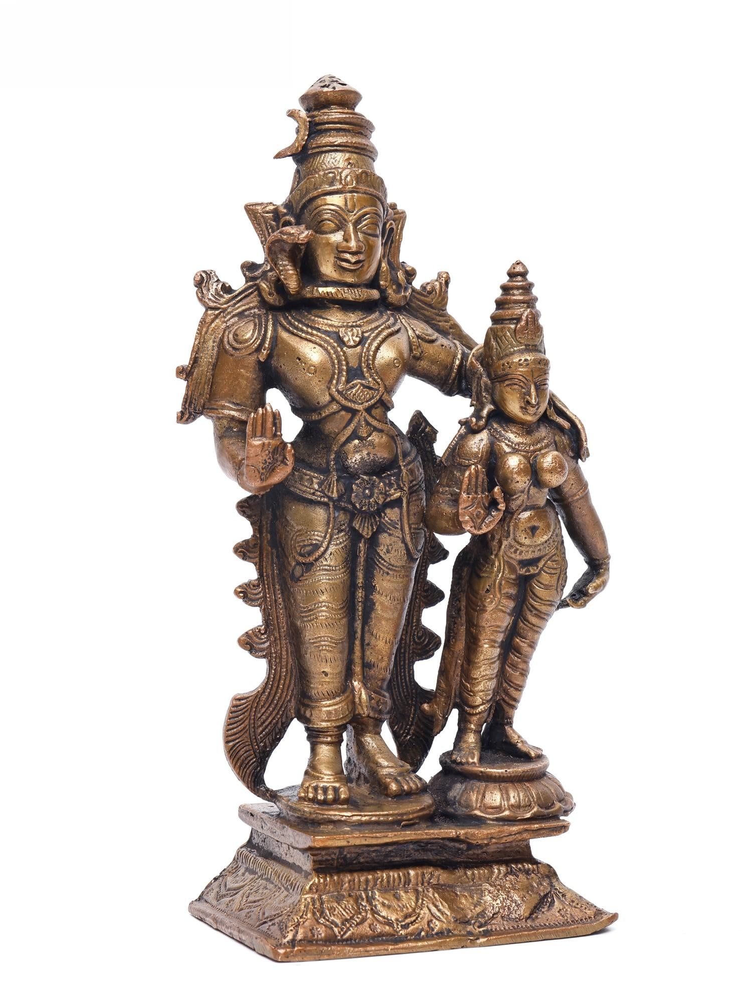 7" Standing Shiva-Parvati in Blessing Gesture /Copper Statue - 2