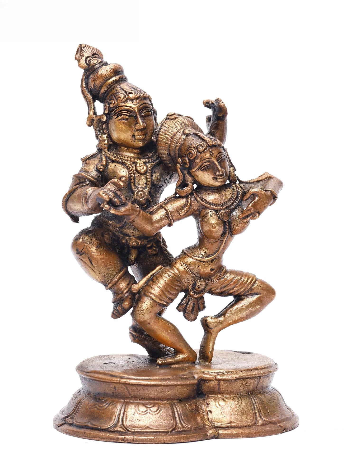 5" Small Dancing Radha Krishna /Copper Statue - 2