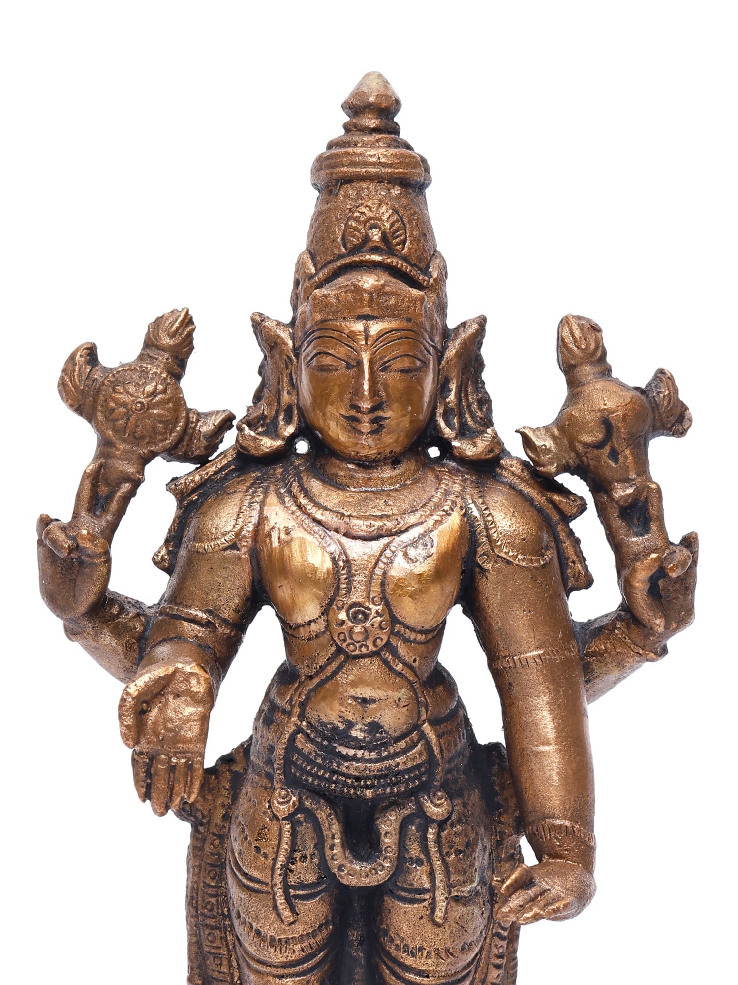 6" Small Standing Lord Vishnu /Copper Statue - 2