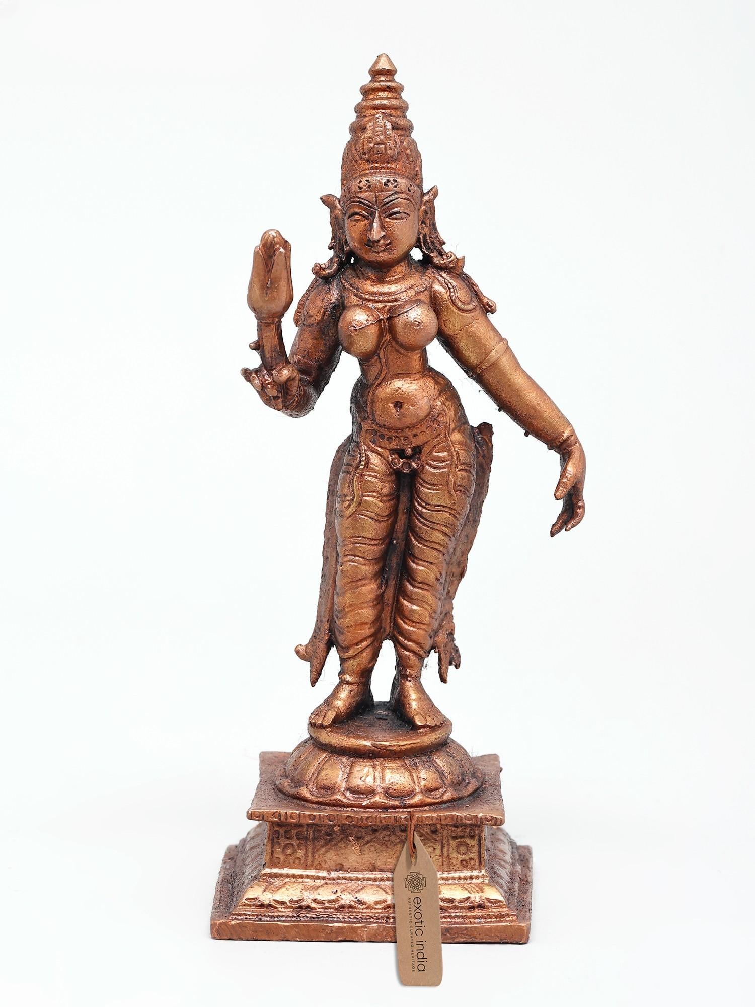 5" Small Standing Goddess Parvati /Copper Statue (1 of 2)