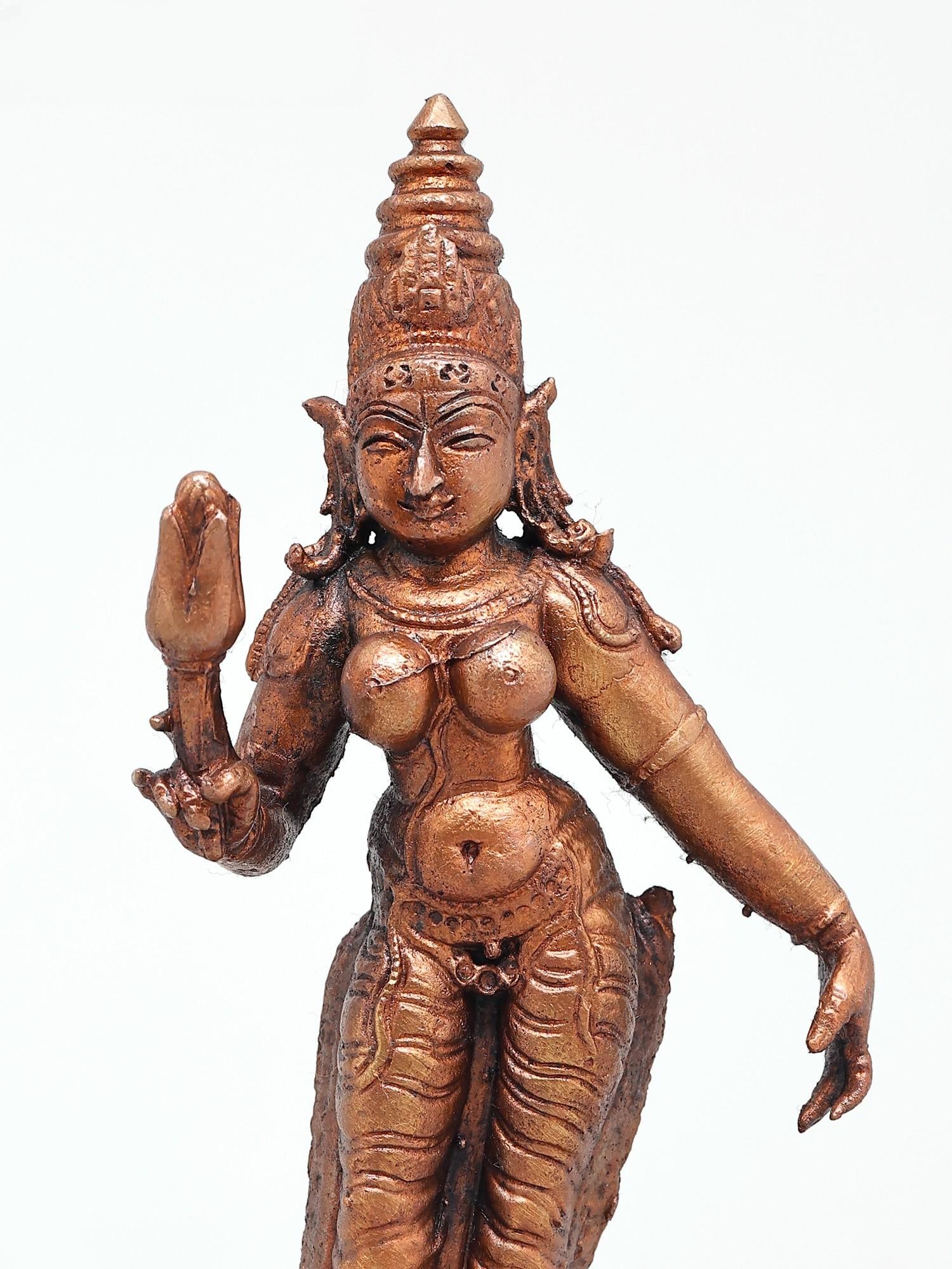 5" Small Standing Goddess Parvati /Copper Statue - 2