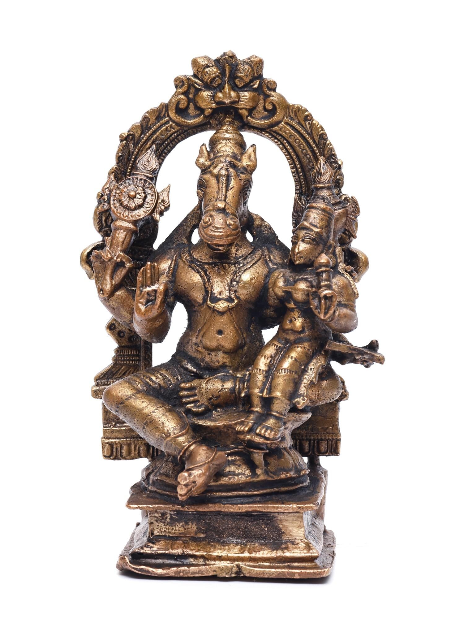 5" Small Hayagriva Avatara of Lord Vishnu with Devi Lakshmi /Copper Statue (1 of 2)