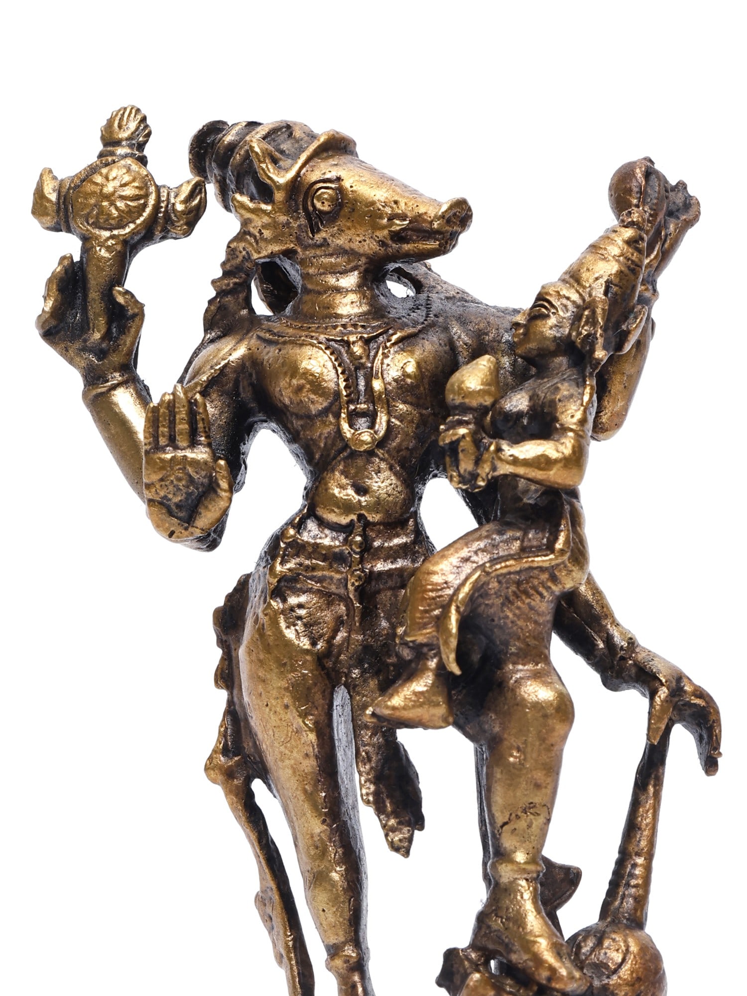 5" Small Lord Varaha with Devi Lakshmi /Copper Statue - 2