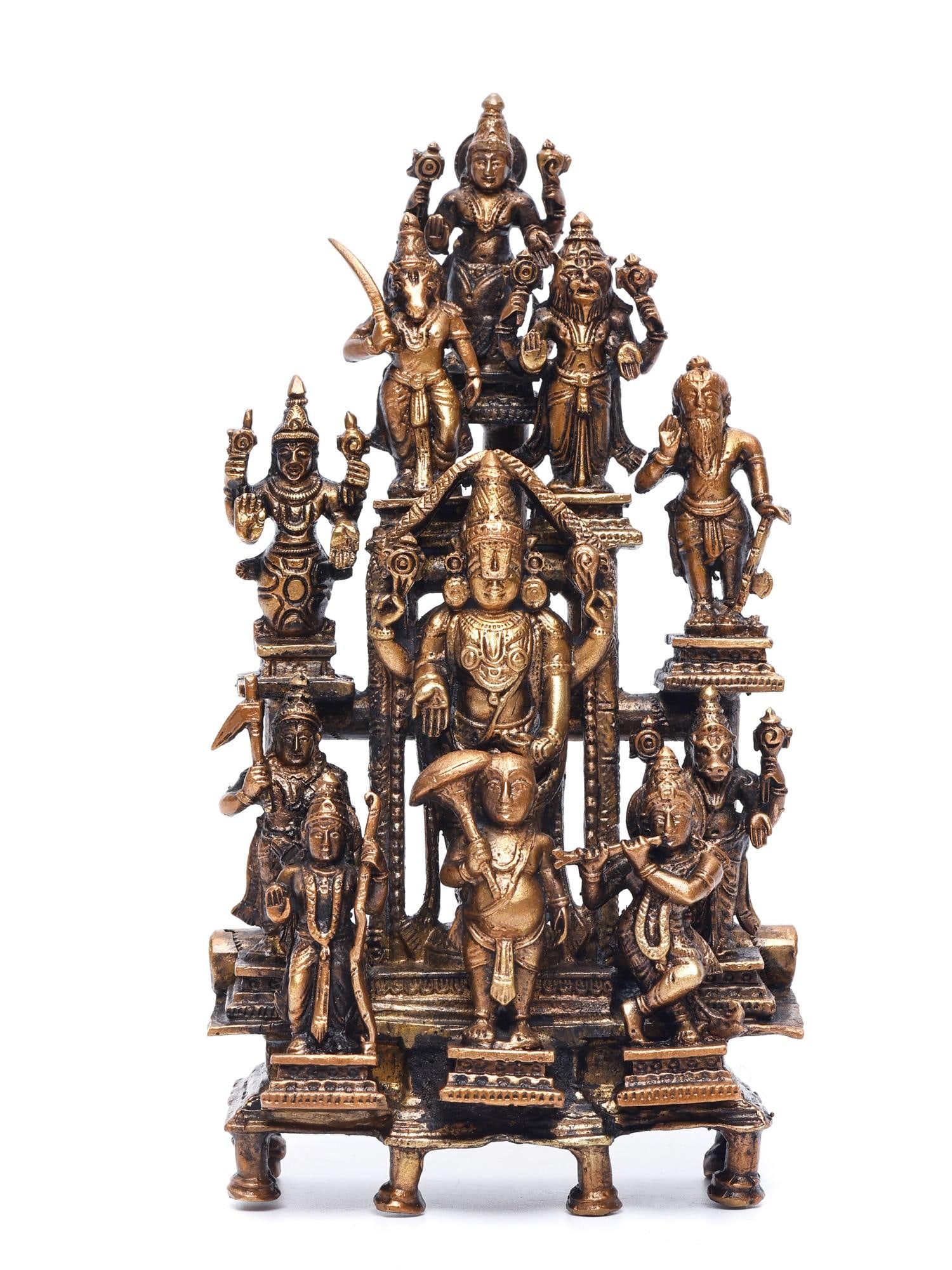 8" Dashavatara of Lord Vishnu with Tirupati Balaji (Venkateshvara) at Center /Copper Statue: Description: --- Additional Information: itemcode: DDN579 Reserve: $295.00 Shipping: Domestic: Shipping rates are determined by destination International: Foreign shipping rates are determined by dest