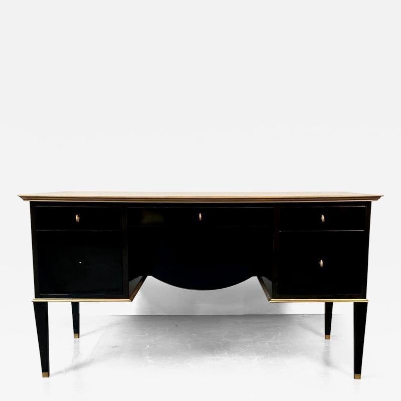 French Hollywood Regency Style Ebony Lacquer Executive Desk / Writing Table (1 of 13)