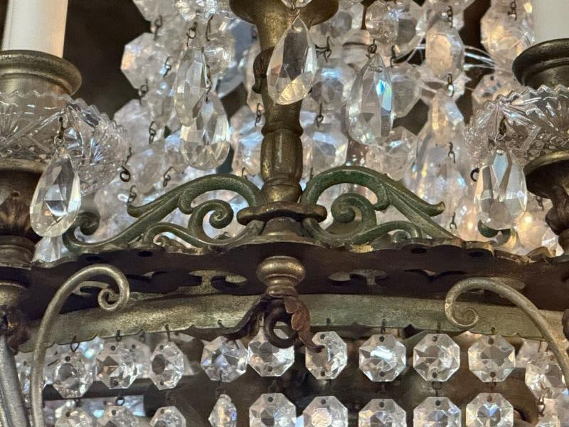 French Empire, Thirteen Light Basket Chandelier, Bronze, Crystal, France, 19th C - 8