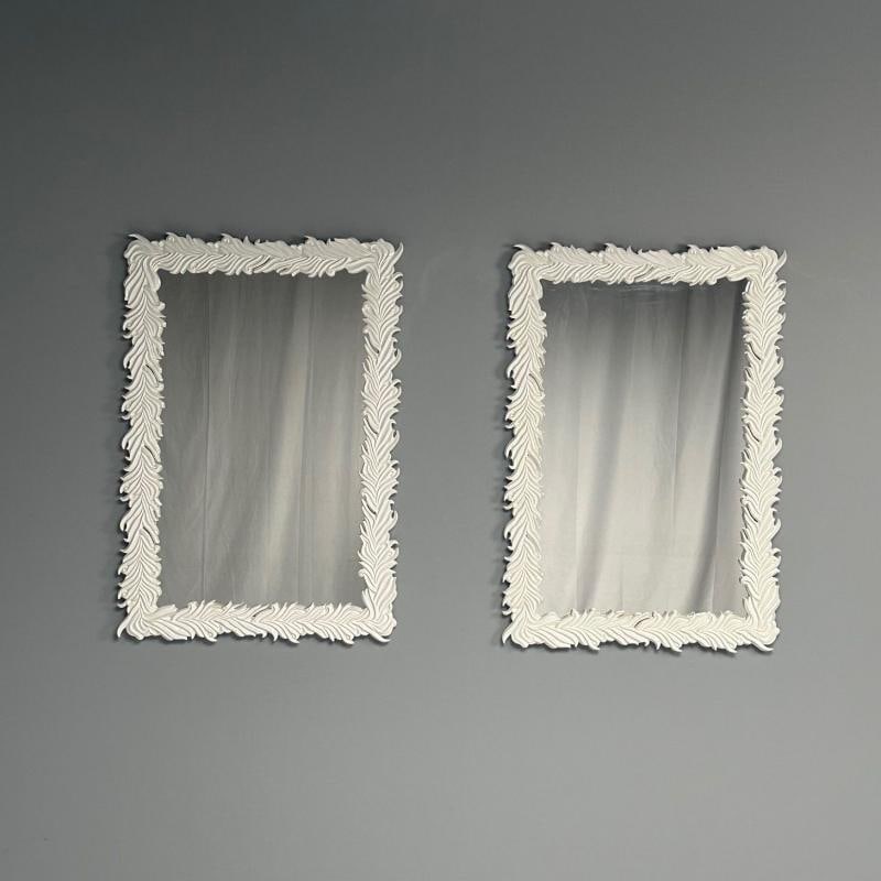 Serge Roche Style, Contemporary, Rectangular Leaf Wall Mirrors, White Lacquer - 3