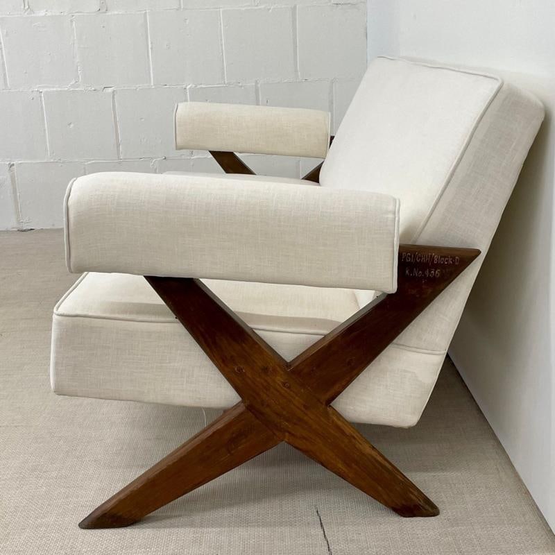 Pierre Jeanneret Upholstered X-Leg Sofa, Mid Century Modern, Chandigarh - 3