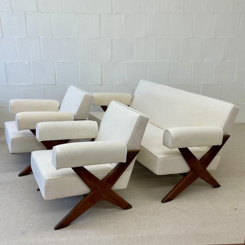Pierre Jeanneret Upholstered X-Leg Sofa, Mid Century Modern, Chandigarh - 5