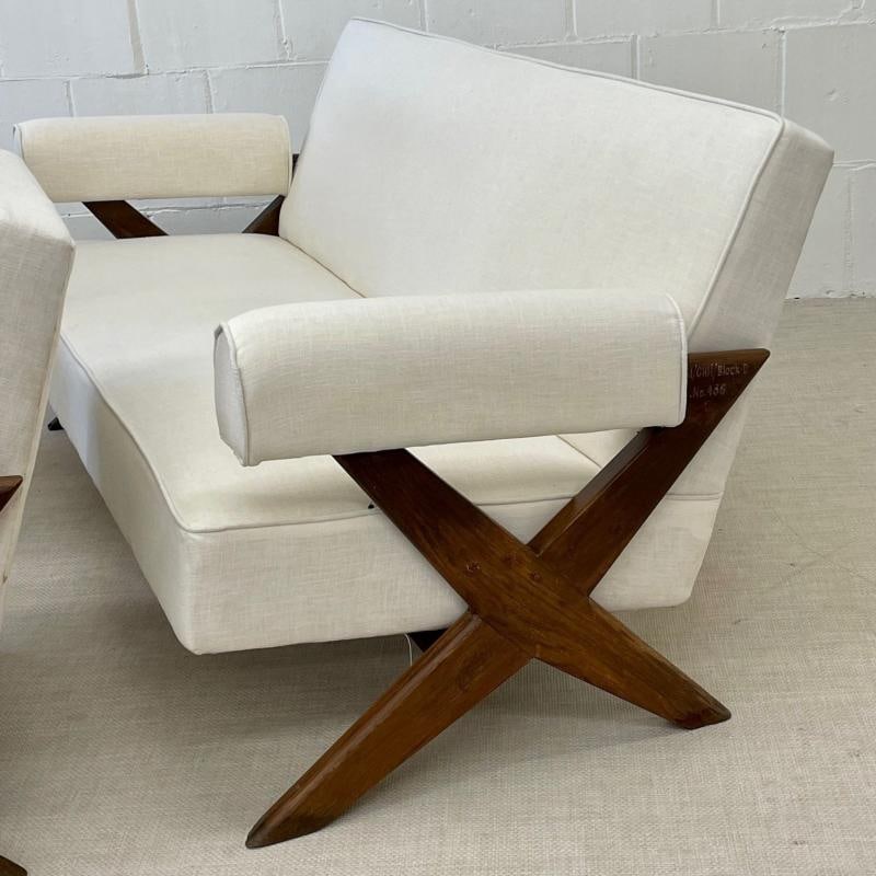 Pierre Jeanneret Upholstered X-Leg Sofa, Mid Century Modern, Chandigarh - 8
