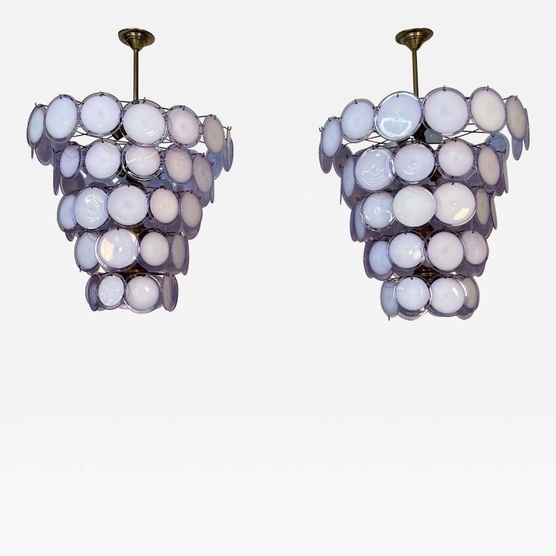 Pair Murano Disc Mid-Century Modern Tiered Chandelier, Antiqued Brass, New Wired (1 of 13)