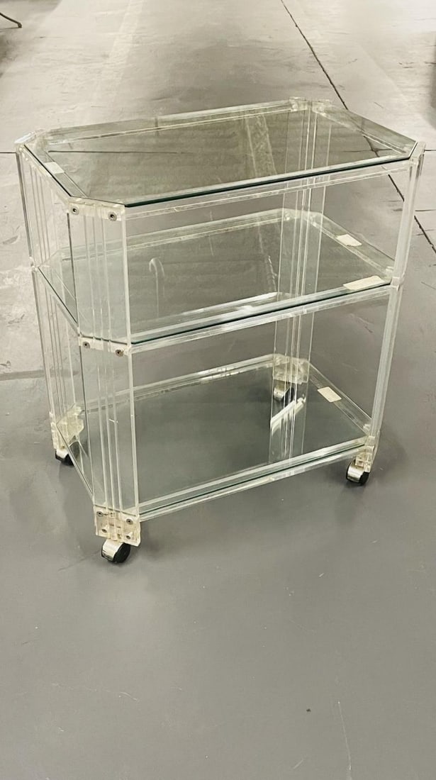 Mid Century Modern Three Tier Rolling Bar, Cart or Server, Lucite - 4