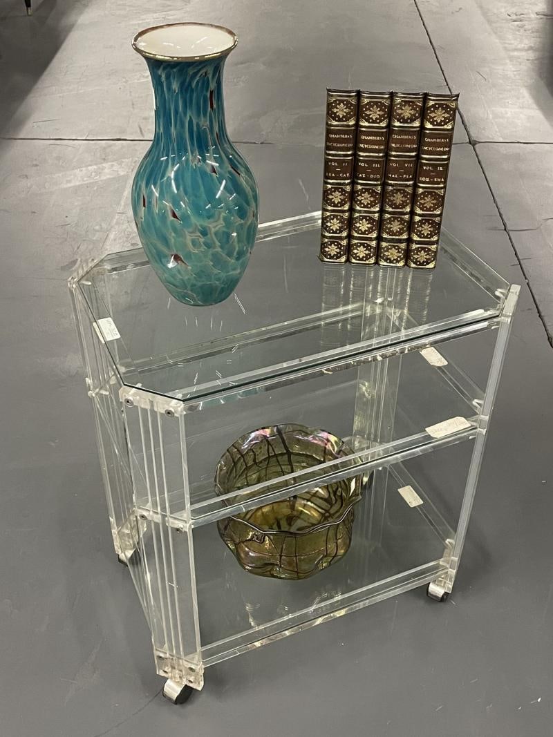 Mid Century Modern Three Tier Rolling Bar, Cart or Server, Lucite - 9
