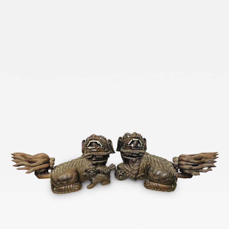 Pair of 18th/19th Century Solid Teak Foo Dogs, Opposing, Statuary, (1 of 12)
