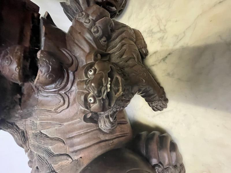 Pair of 18th/19th Century Solid Teak Foo Dogs, Opposing, Statuary, - 2