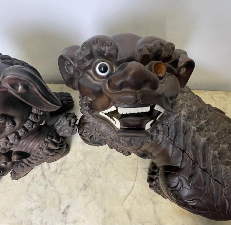Pair of 18th/19th Century Solid Teak Foo Dogs, Opposing, Statuary, - 4