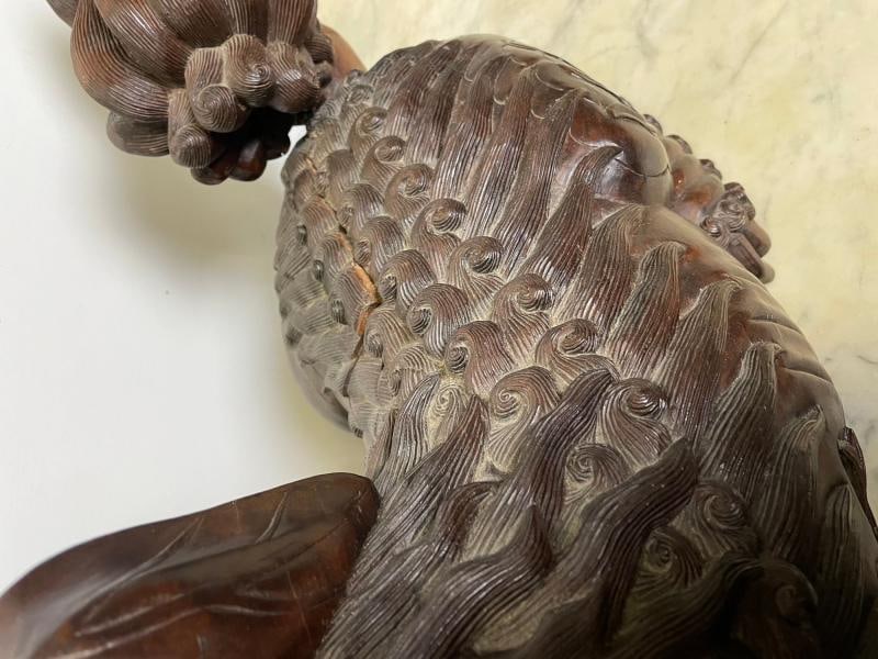 Pair of 18th/19th Century Solid Teak Foo Dogs, Opposing, Statuary, - 7