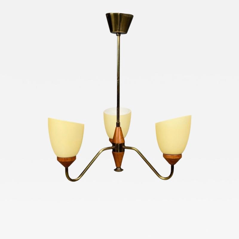 Swedish Modern, Pendant Light, Teak, Brass, Glass, Sweden, 1950s (1 of 11)