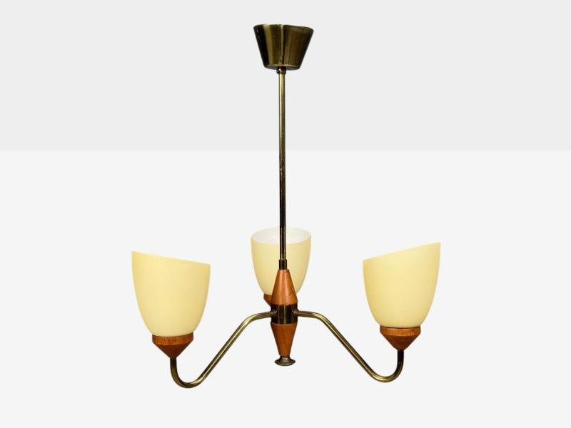 Swedish Modern, Pendant Light, Teak, Brass, Glass, Sweden, 1950s - 6