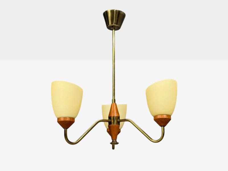 Swedish Modern, Pendant Light, Teak, Brass, Glass, Sweden, 1950s - 7