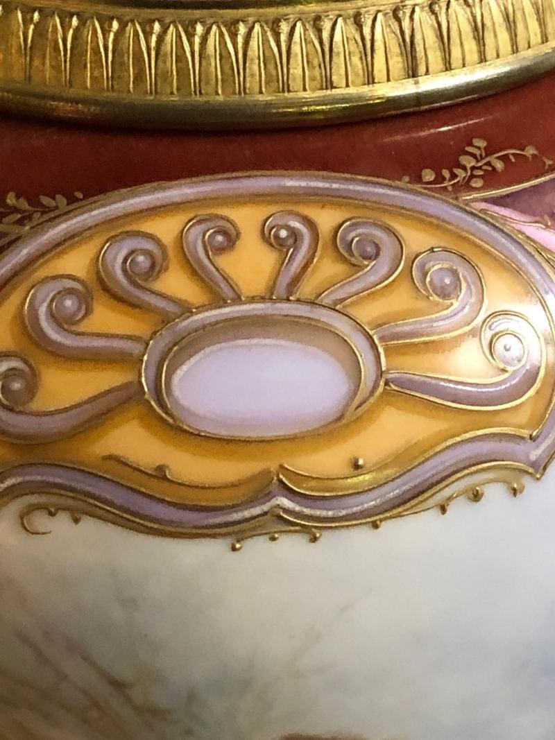 Sevres Spinning Urn Vase Having a Maiden & Cherub Painting Signed Lingaand - 13