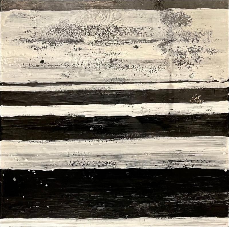 Lynn Basa Encaustic Black and White Stripe Panel "The Speckled", 2013 (1 of 10)