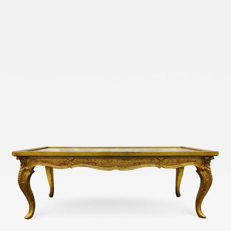 Petite Hollywood Regency Style Coffee Table, Giltwood Base, Antiqued Mirror Top (1 of 13)