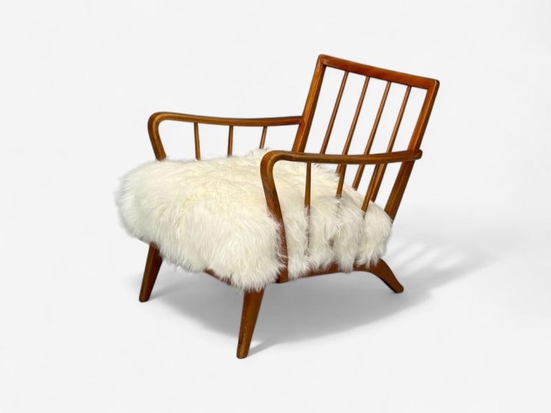 Danish Modern, Beech, Mongolian Fur, Lounge Chair, Denmark, 1950s - 10