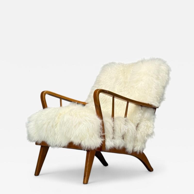 Danish Modern, Beech, Mongolian Fur, Lounge Chair, Denmark, 1950s (1 of 12)