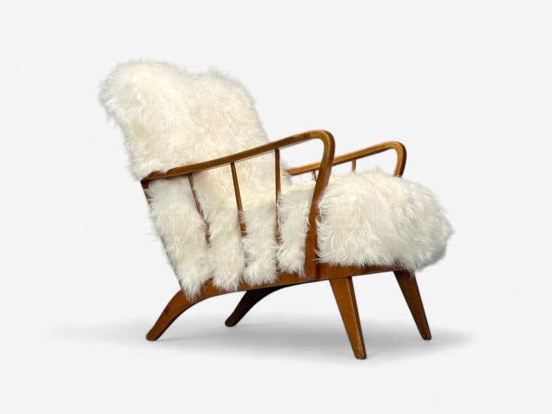 Danish Modern, Beech, Mongolian Fur, Lounge Chair, Denmark, 1950s - 4