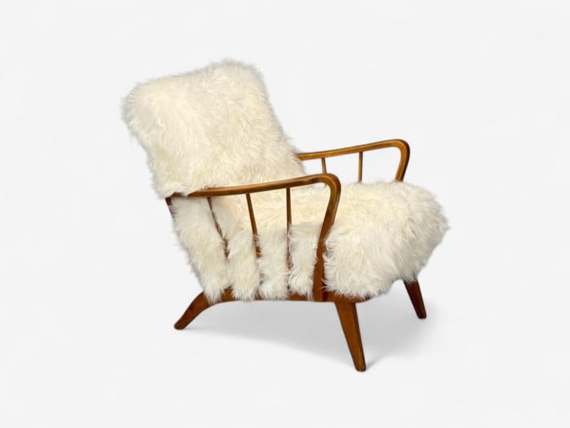 Danish Modern, Beech, Mongolian Fur, Lounge Chair, Denmark, 1950s - 5