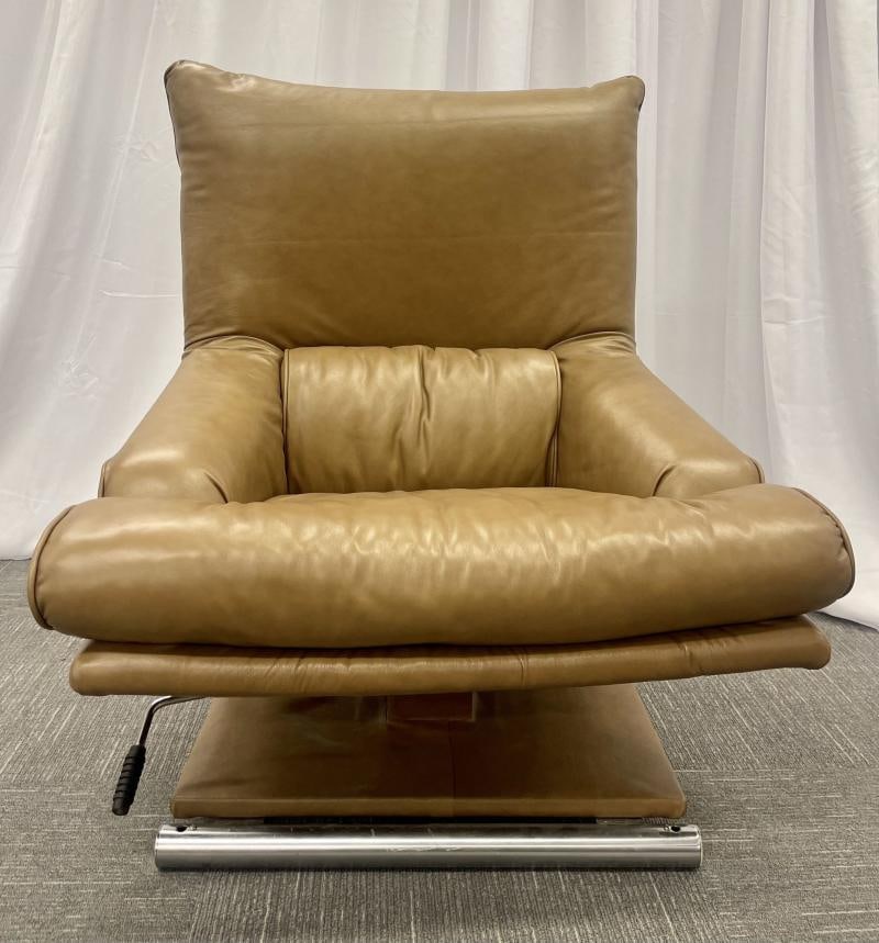 Vintage Leather Swivel, Lounge Chair With Ottoman, Percival Lafer Style, Steel - 7